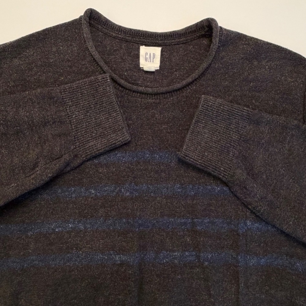 Gap Mens Budding Roll Crewneck Sweater True Black Blue‎ Striped Large